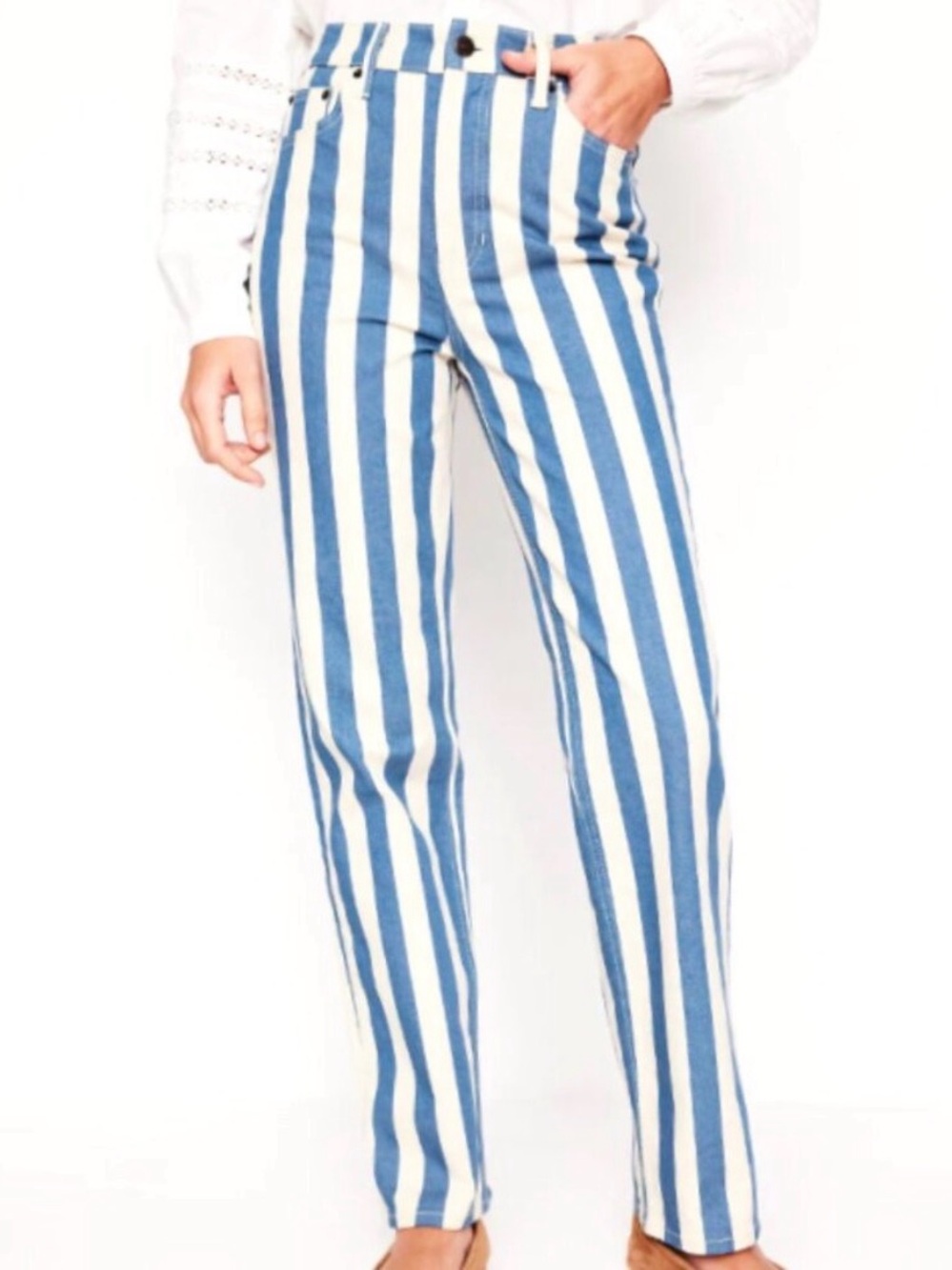 Boden Blue and Cream Striped High-Rise Straight Pants